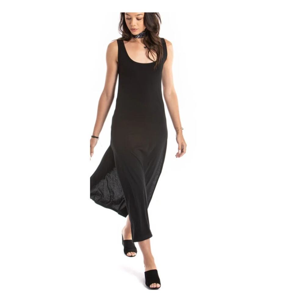 Black Mesh Sparkle High Slit Hem Maxi Tank Dress size Small